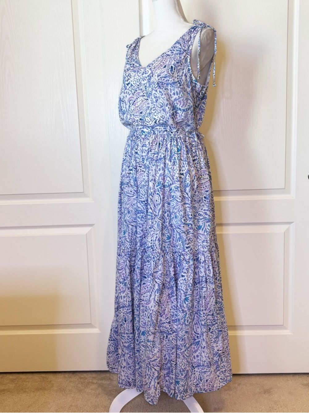 Talbots Tiered Cotton Maxi Dress Watercolor Medallions Women’s 12 - Picture 9 of 15